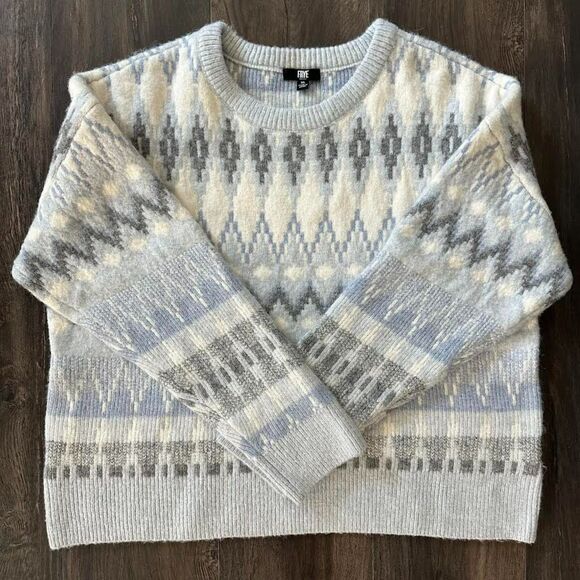 Frye Fair Isle Sweater Chunky Crewneck Long Sleeve Size XL Blue Southwest Aztec - Picture 1 of 9